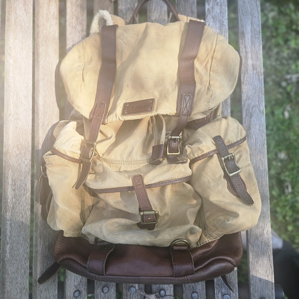 Vintage L.L. Bean Continental Rucksack Backpack Waxed Canvas Leather - Picture 10 of 16
